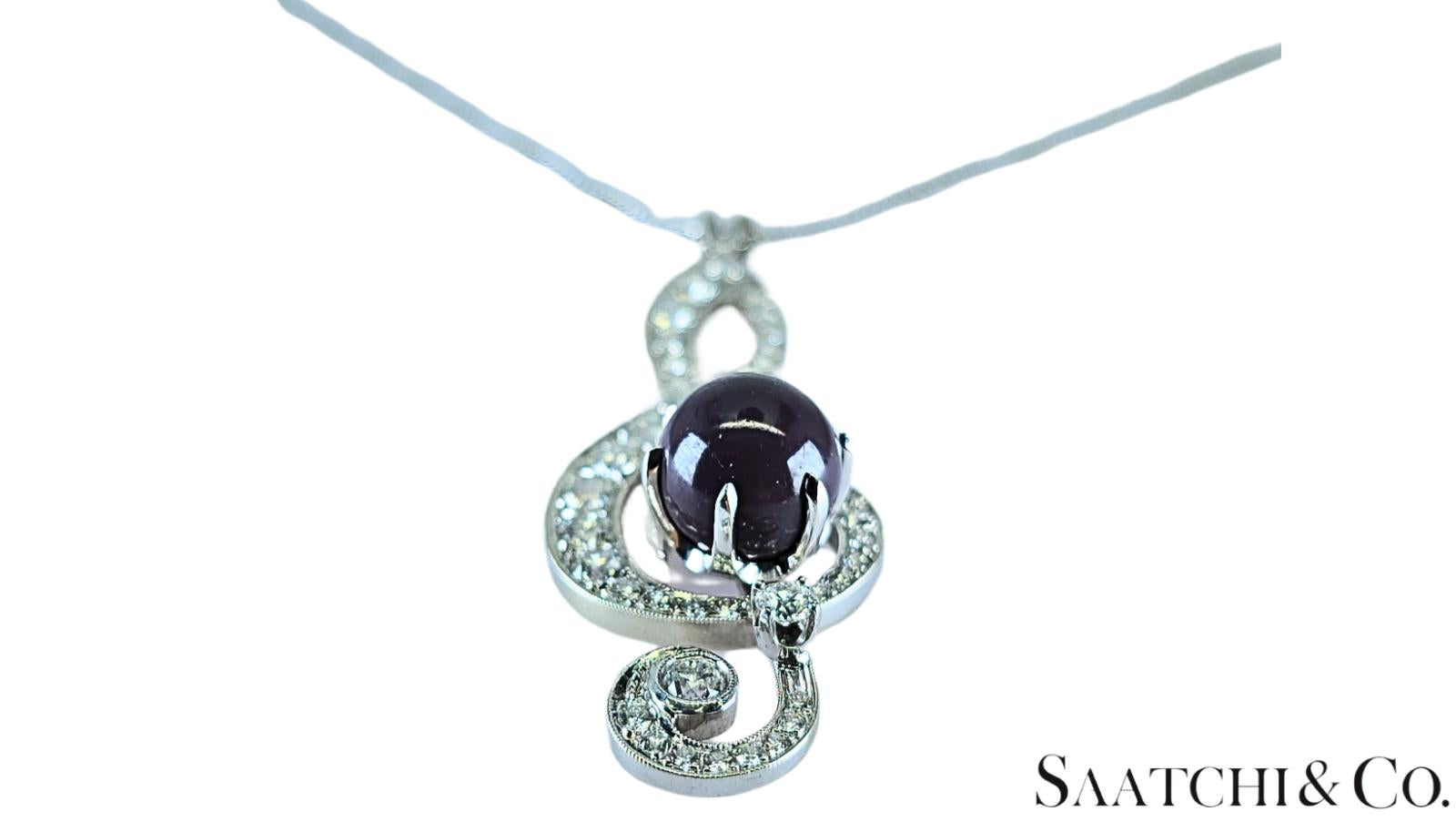 Black Pearl, 14K(585) white gold Pendant, Natural Diamond, Musical g Clef symbol