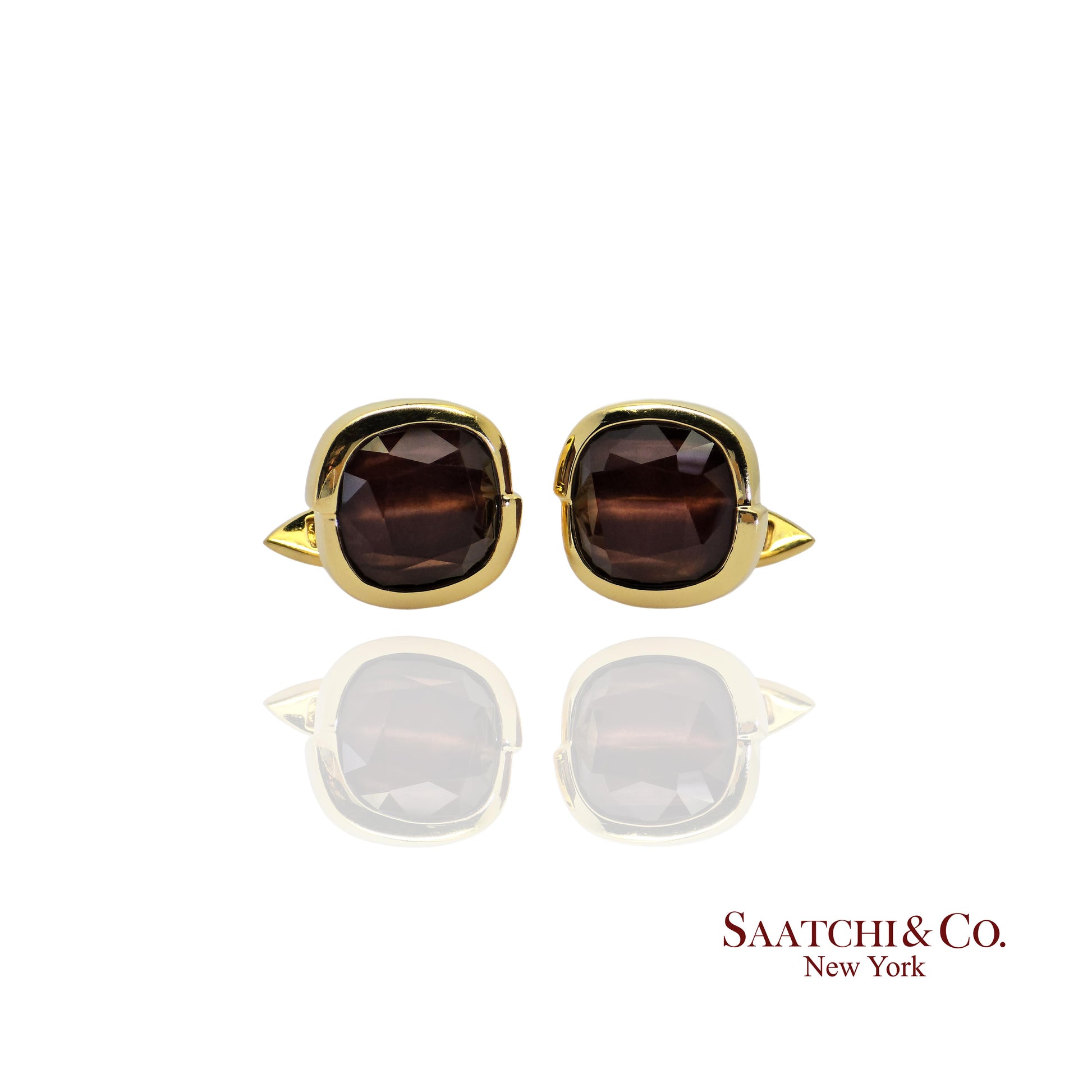 18K (750) Yellow Gold - Natural 15 Ct Brown Quartz: Cufflinks