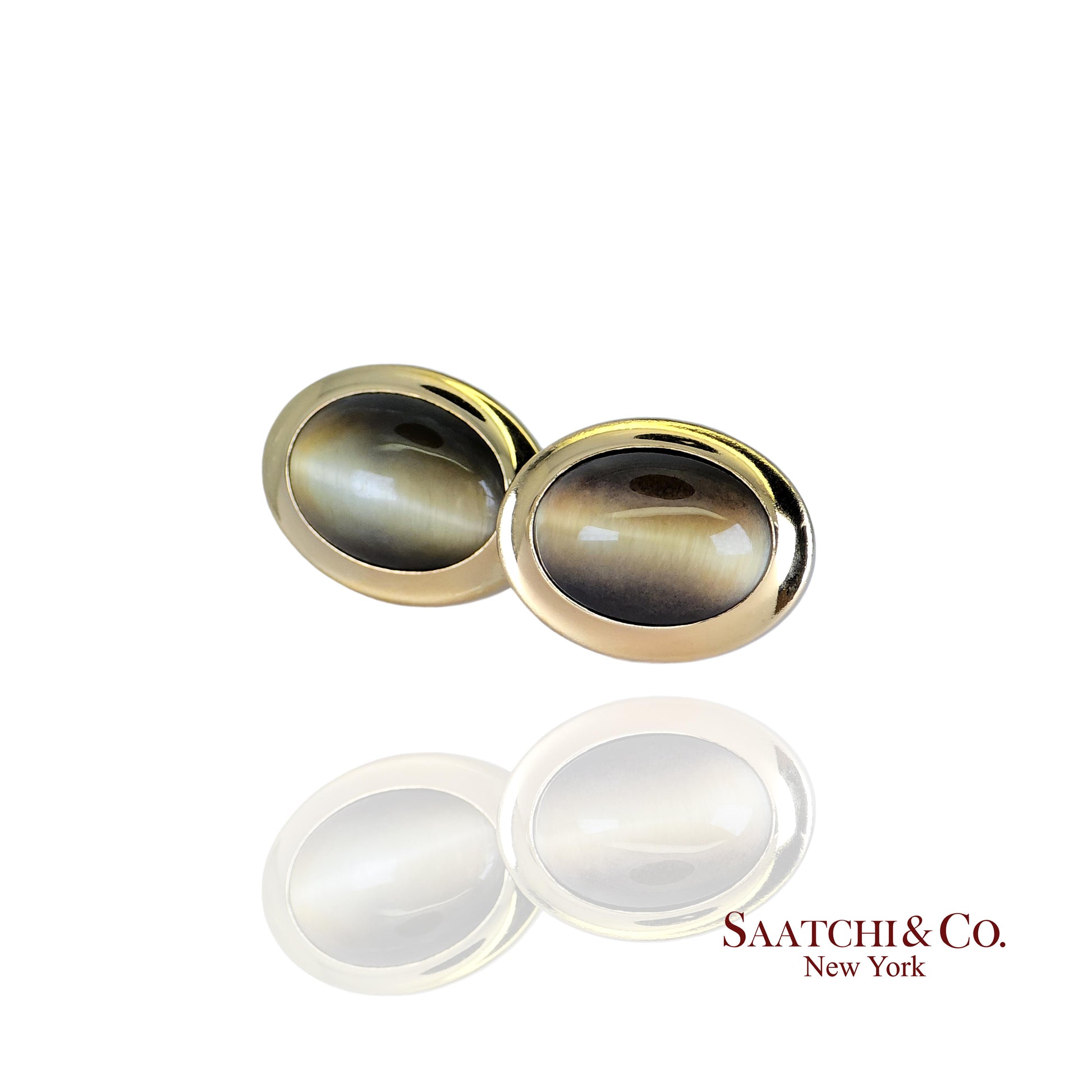 14K (585) Yellow gold - Natural Tiger eye's Top Quality: Cufflinks