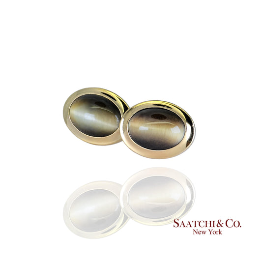14K (585) Yellow gold - Natural Tiger eye's Top Quality: Cufflinks