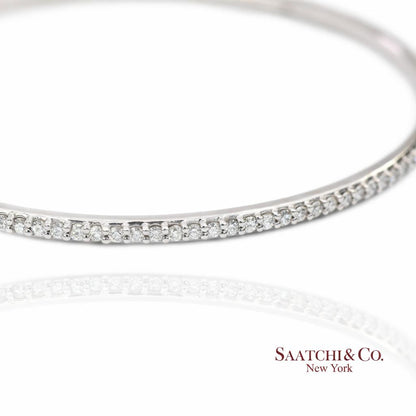 14K (585) Solid White Gold All Around Natural Diamond Bangle Bracelet
