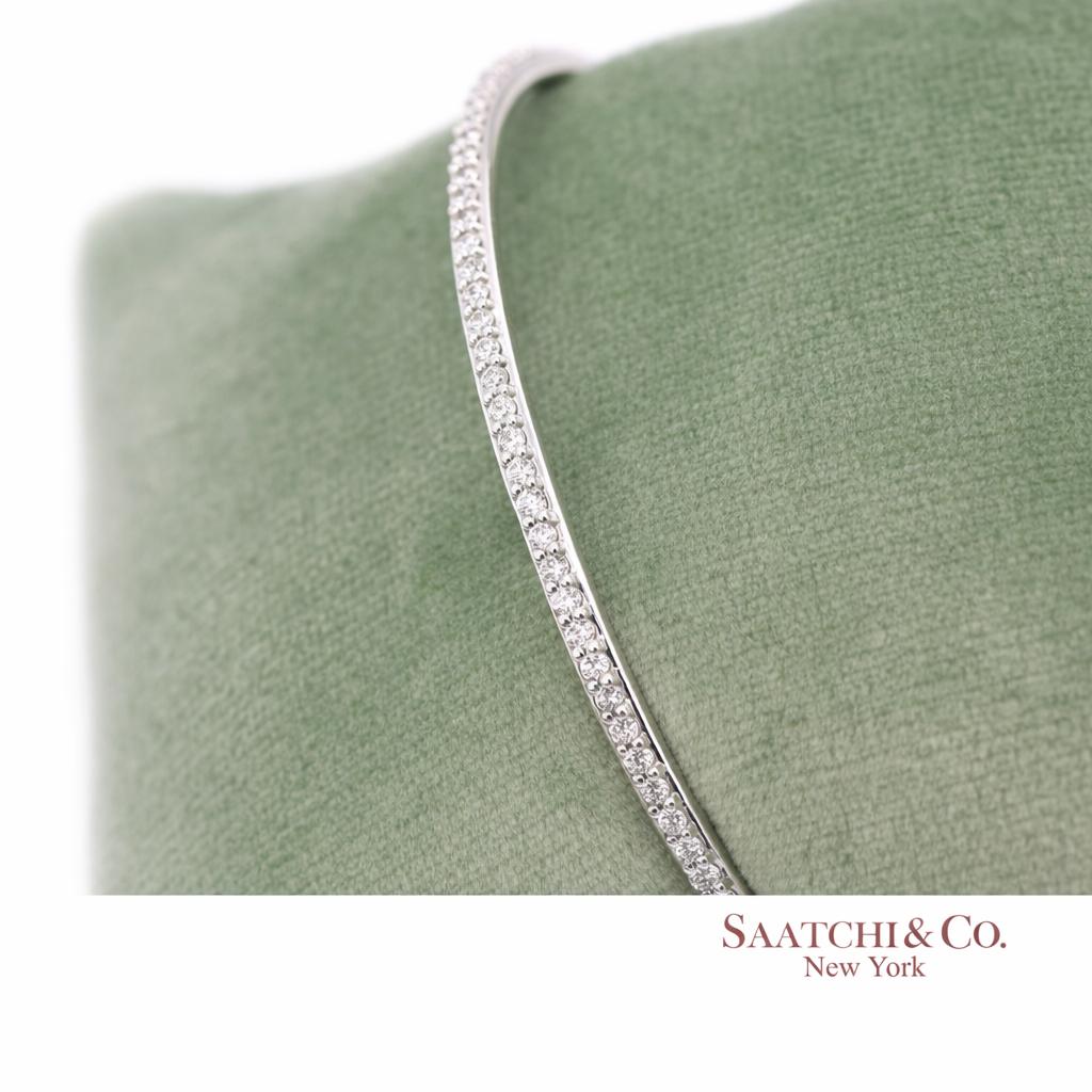 14K (585) Solid White Gold All Around Natural Diamond Bangle Bracelet