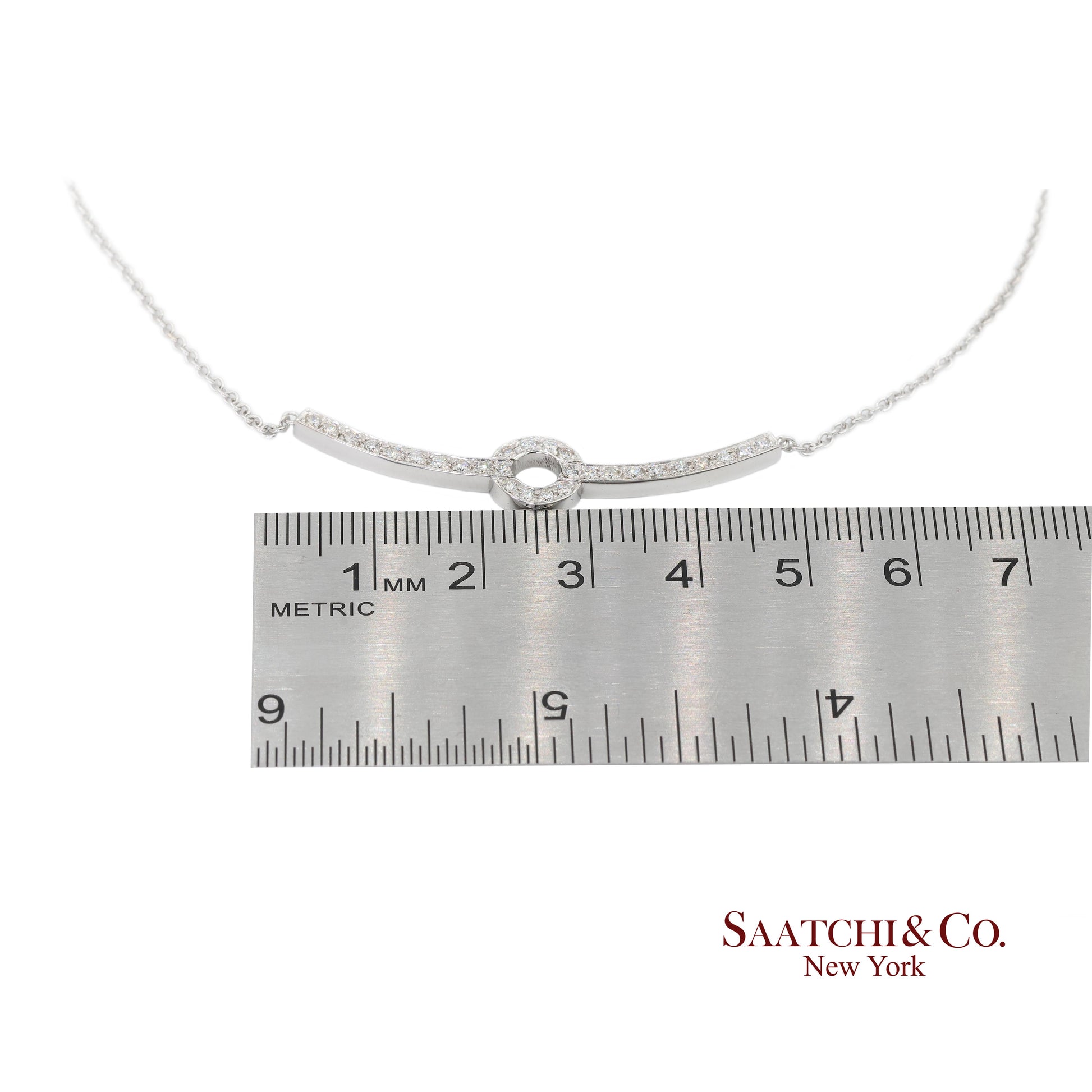 18k Diamond Pendant Necklace Womens 16in White Gold Dainty Pavé Modern