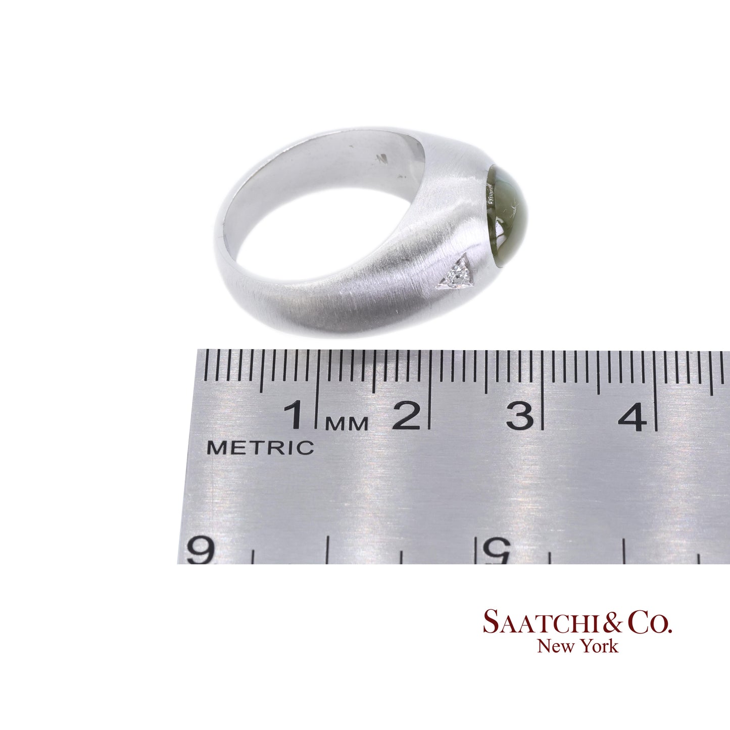 Platinum 950 Natural Chrysoberyl Cat's Eye and Natural Diamond Ring