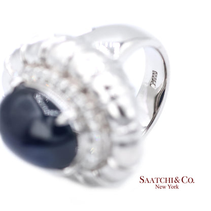 Platinum Blue Sapphire Natural Diamond Ring Women's Size 6 Cocktail Glam