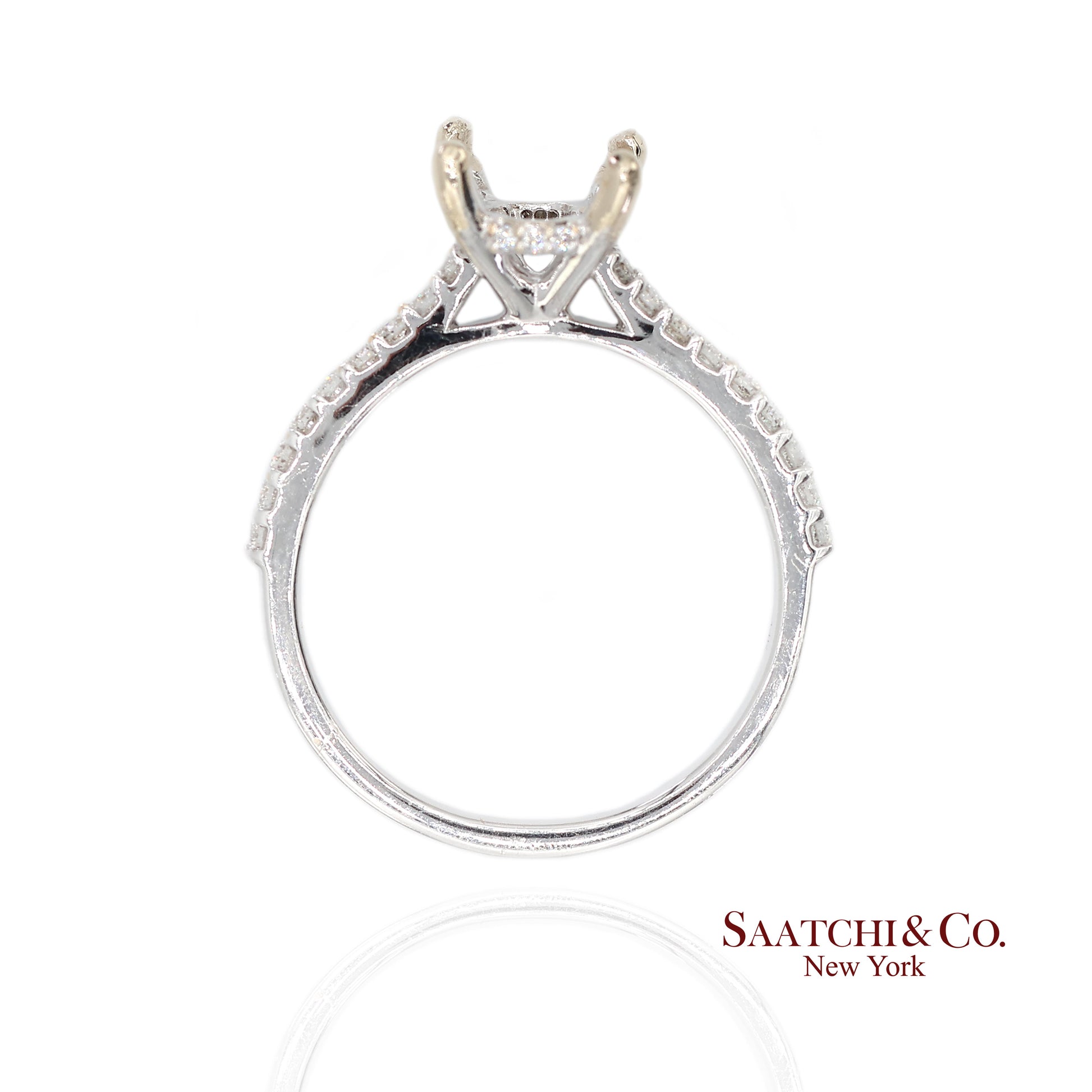 14K (585) White Gold Natural Brilliant Diamond Semi Mount Ring Size 7