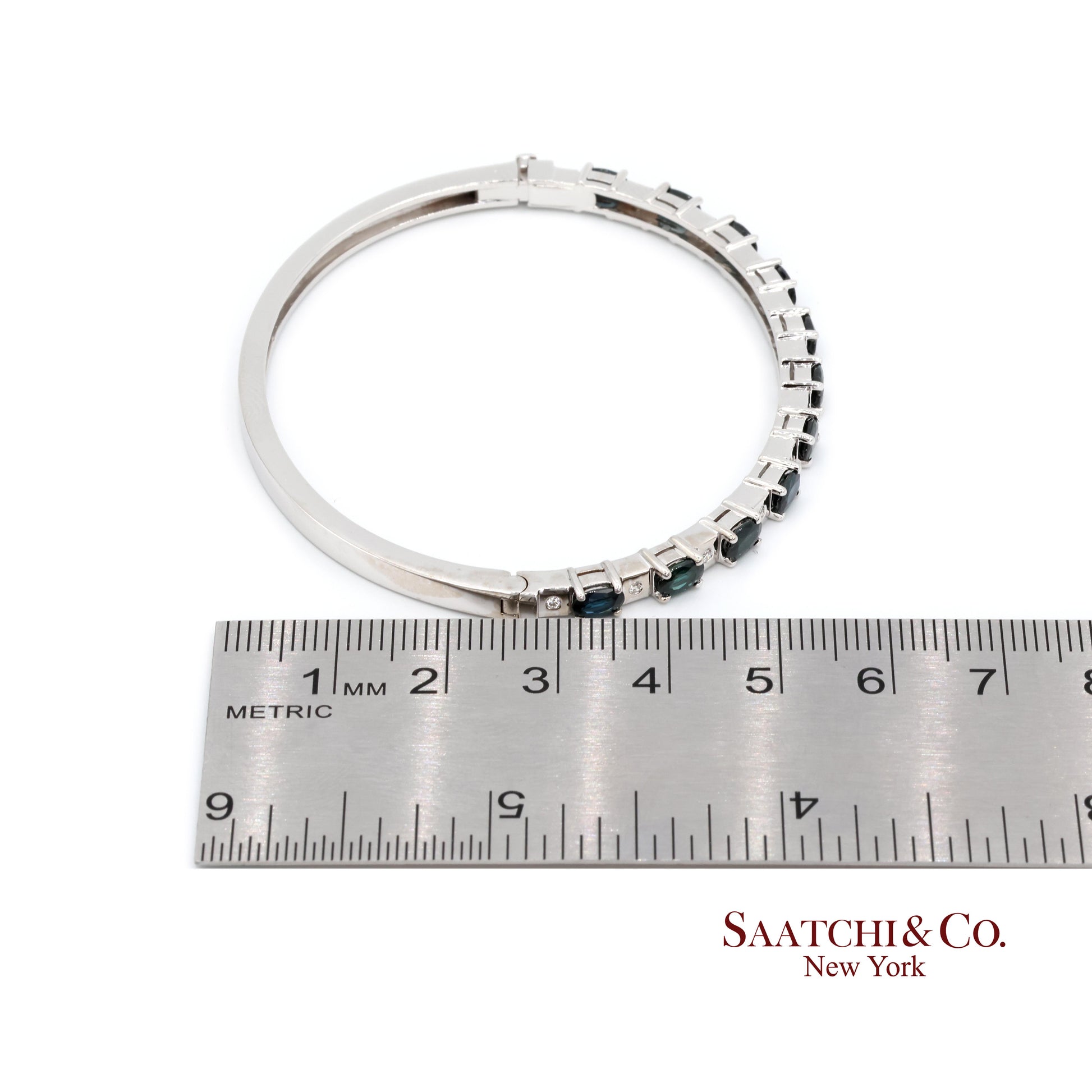 14k white gold Natural sapphire Natural Diamond Bracelet Bangle