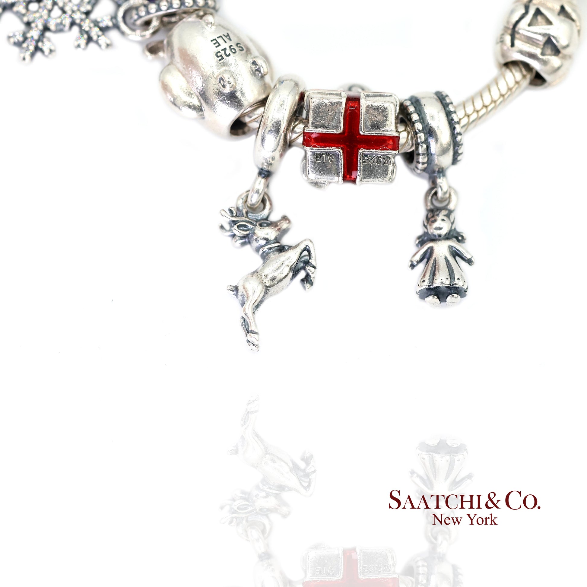 Pandora Charm Bracelet 925 Sterling Silver Womens 8in Vintage Authentic Lot