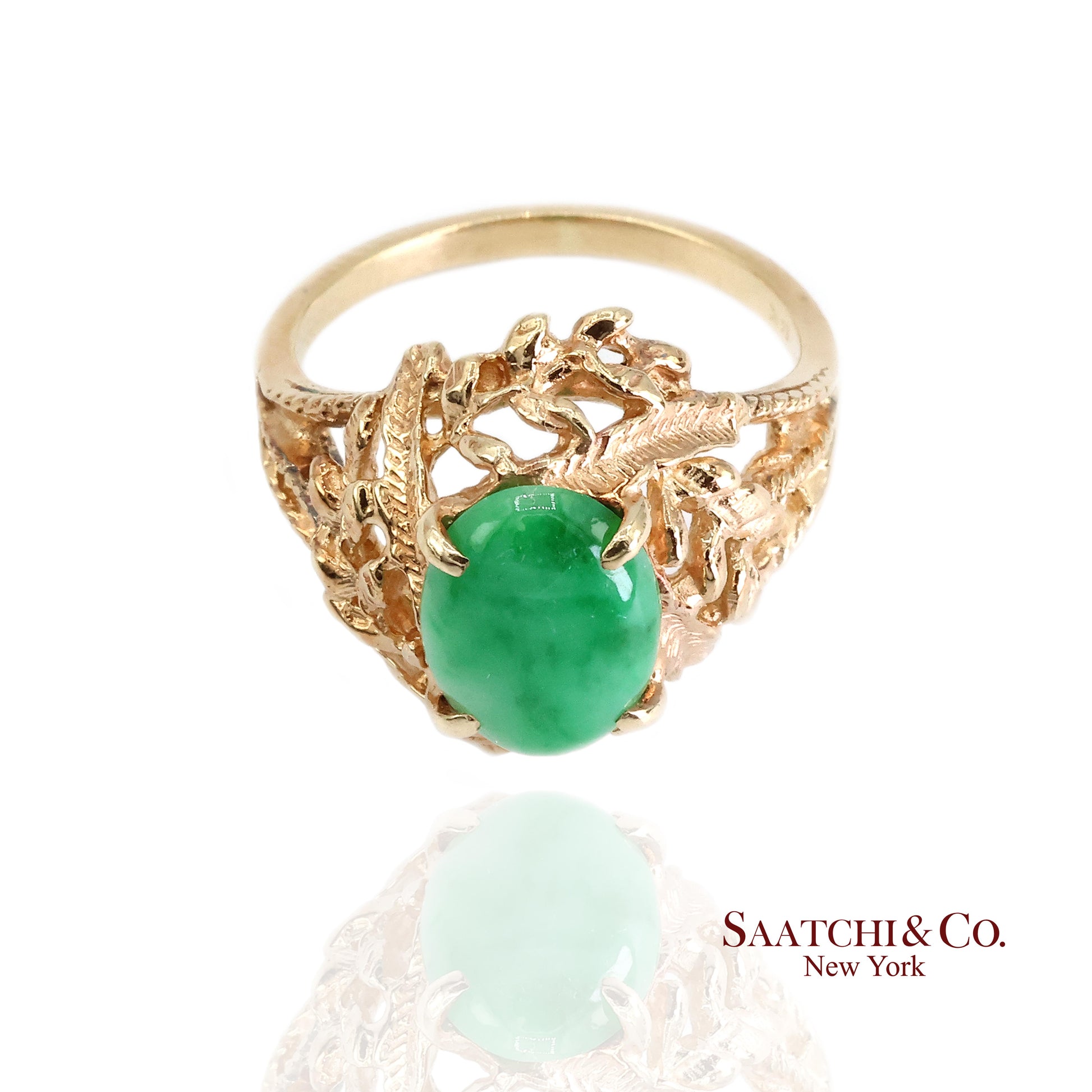 14k Jade Ring Womens Size 6.25 Vintage Yellow Gold Cabochon Style