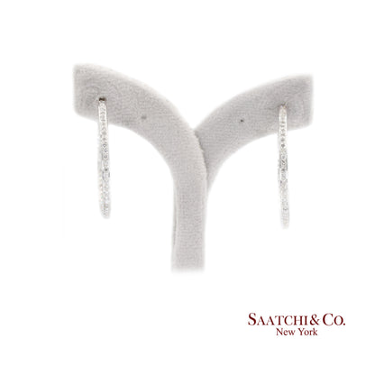 18K White Gold Natural Diamond Hoop Earrings In and Out Diamond