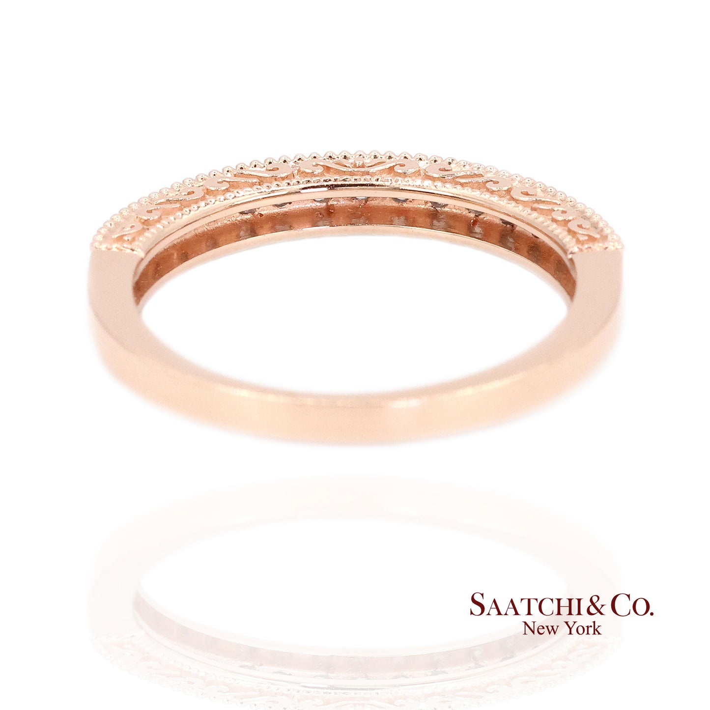14K (585) Rose Gold Natural Diamond Engraved Band Ring
