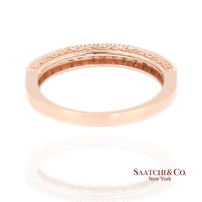 14K (585) Rose Gold Natural Diamond Engraved Band Ring