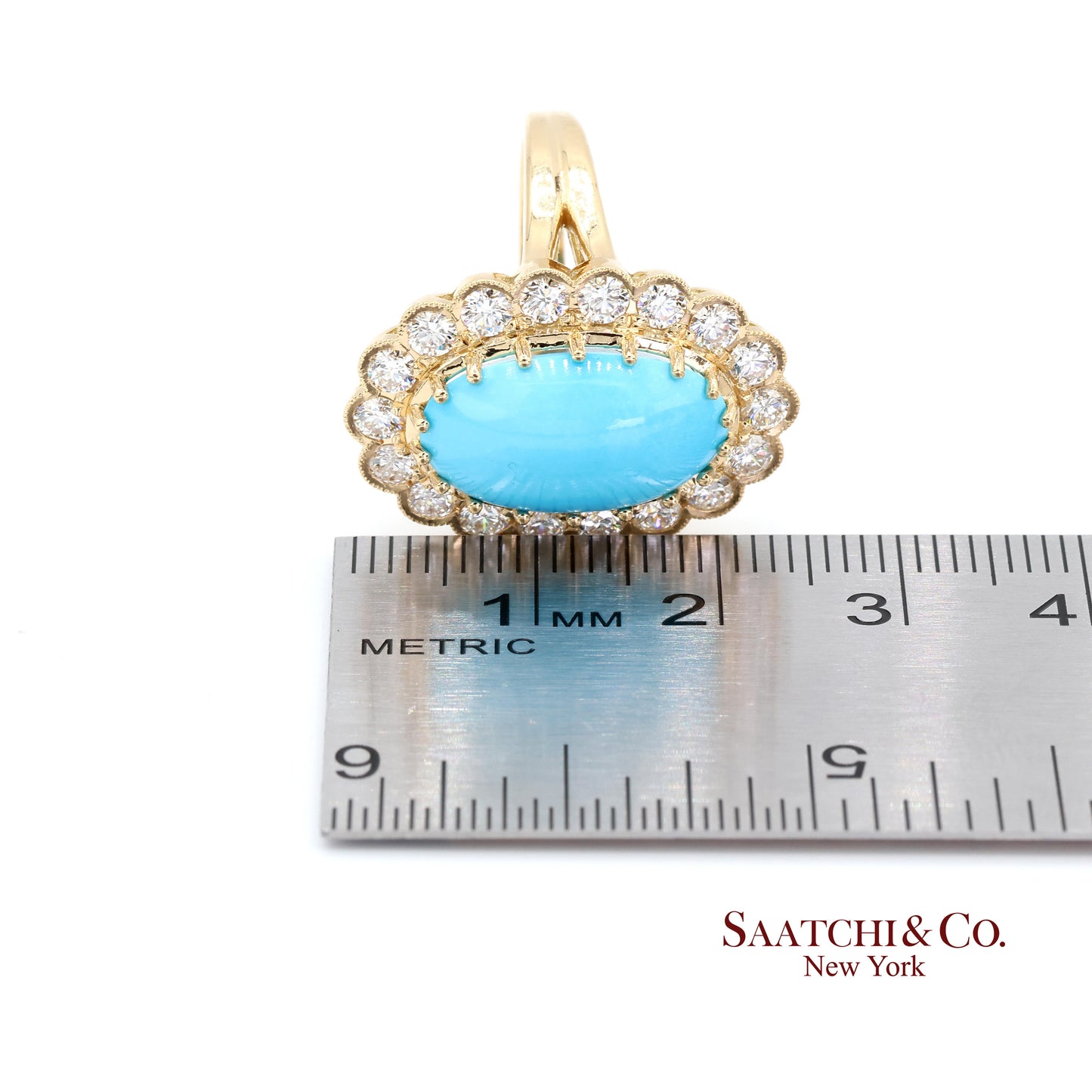 Persian Turquoise Diamond Ring Women Size 7 18K Yellow Gold Glam Luxe