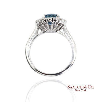 18K White Gold Natural Sapphire and Diamond Ring