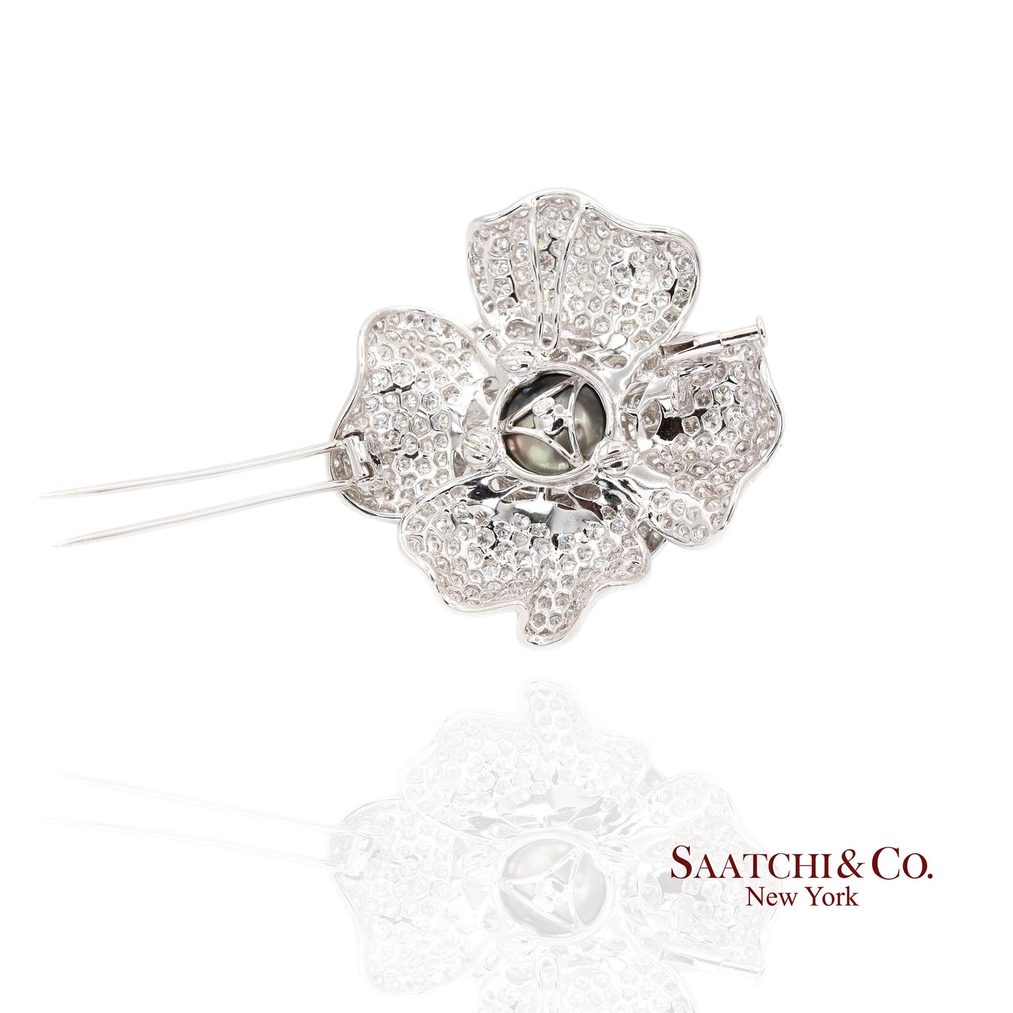 18K(750) White Natural Diamond and Black Pearl Brooch/Pin/Pendant/Necklace