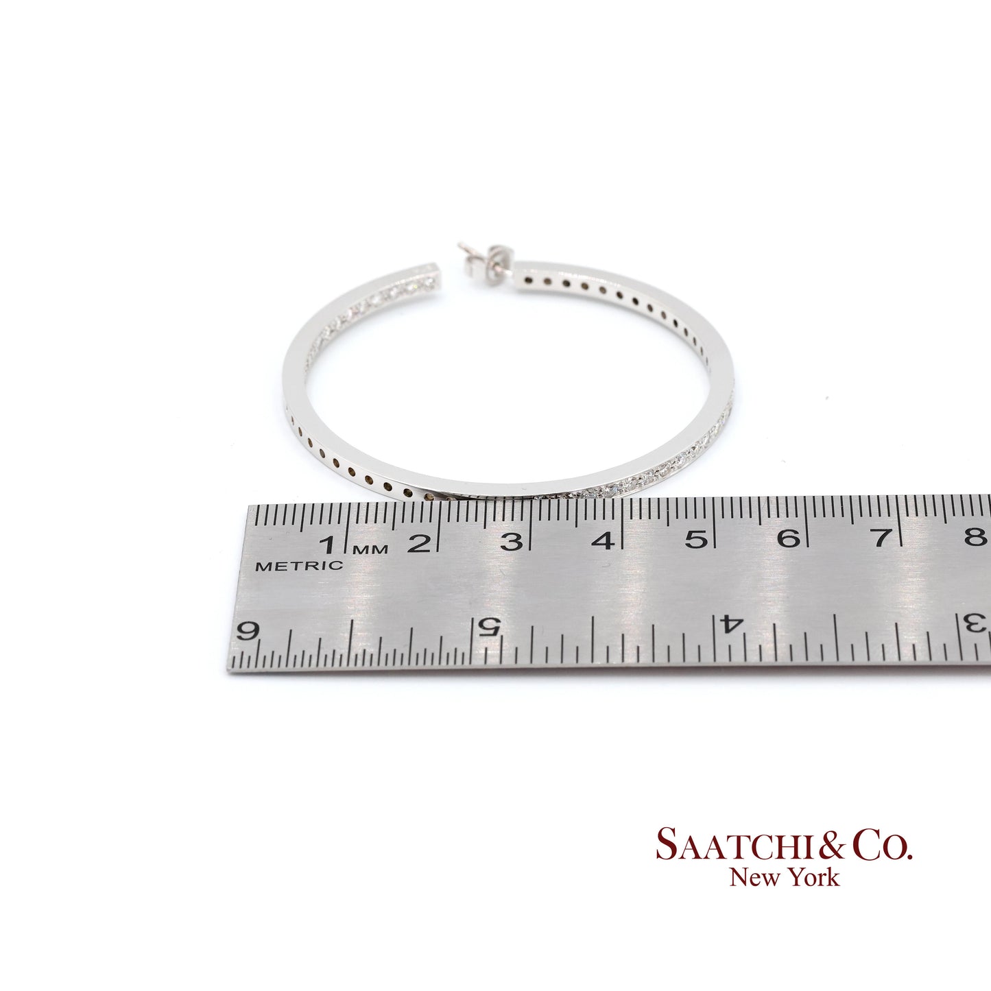 18K(750) Solid White Gold Natural Diamond Hoop Earrings In and Out Diamond