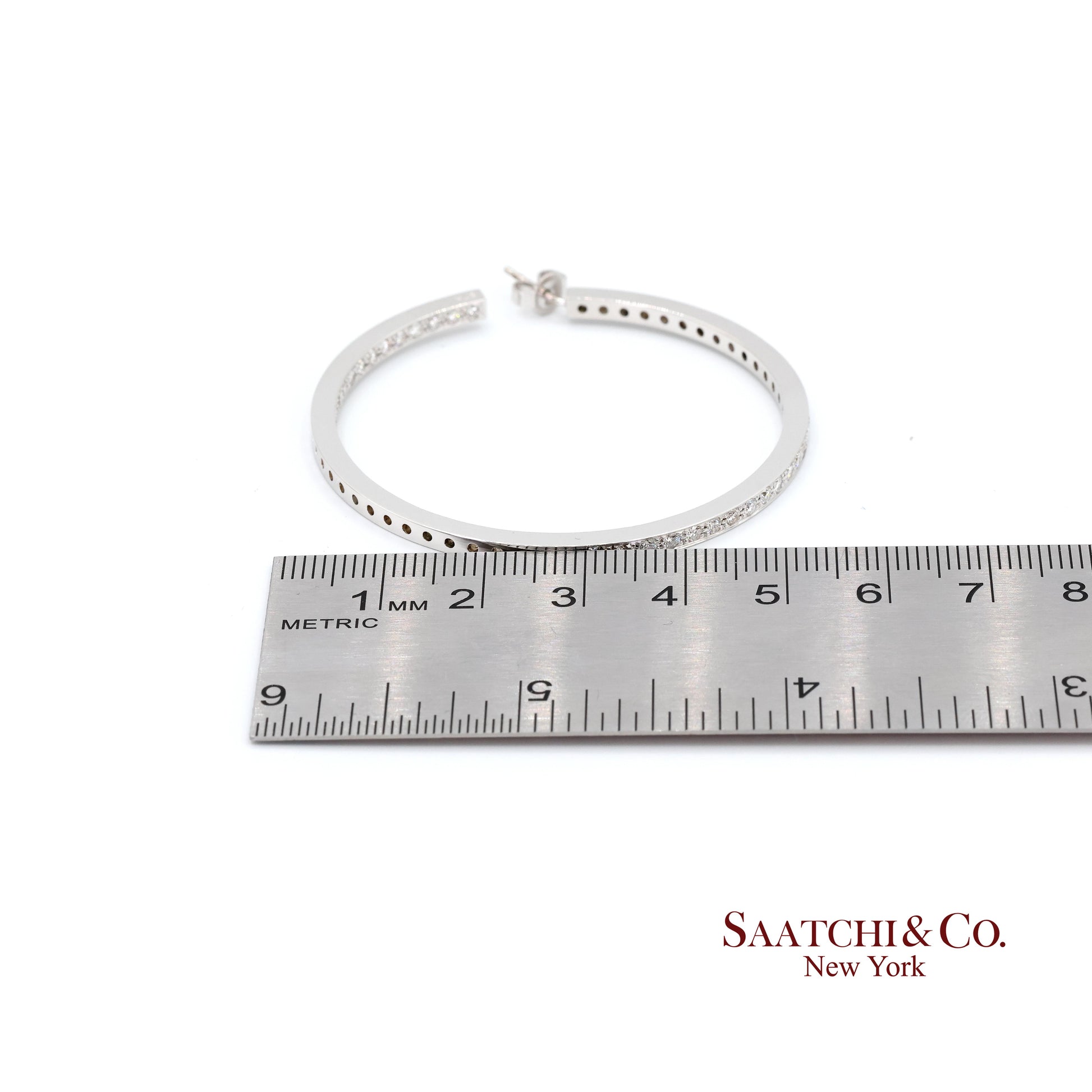 18K(750) Solid White Gold Natural Diamond Hoop Earrings In and Out Diamond