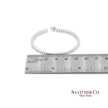 18K(750) Solid White Gold Natural Diamond Hoop Earrings In and Out Diamond