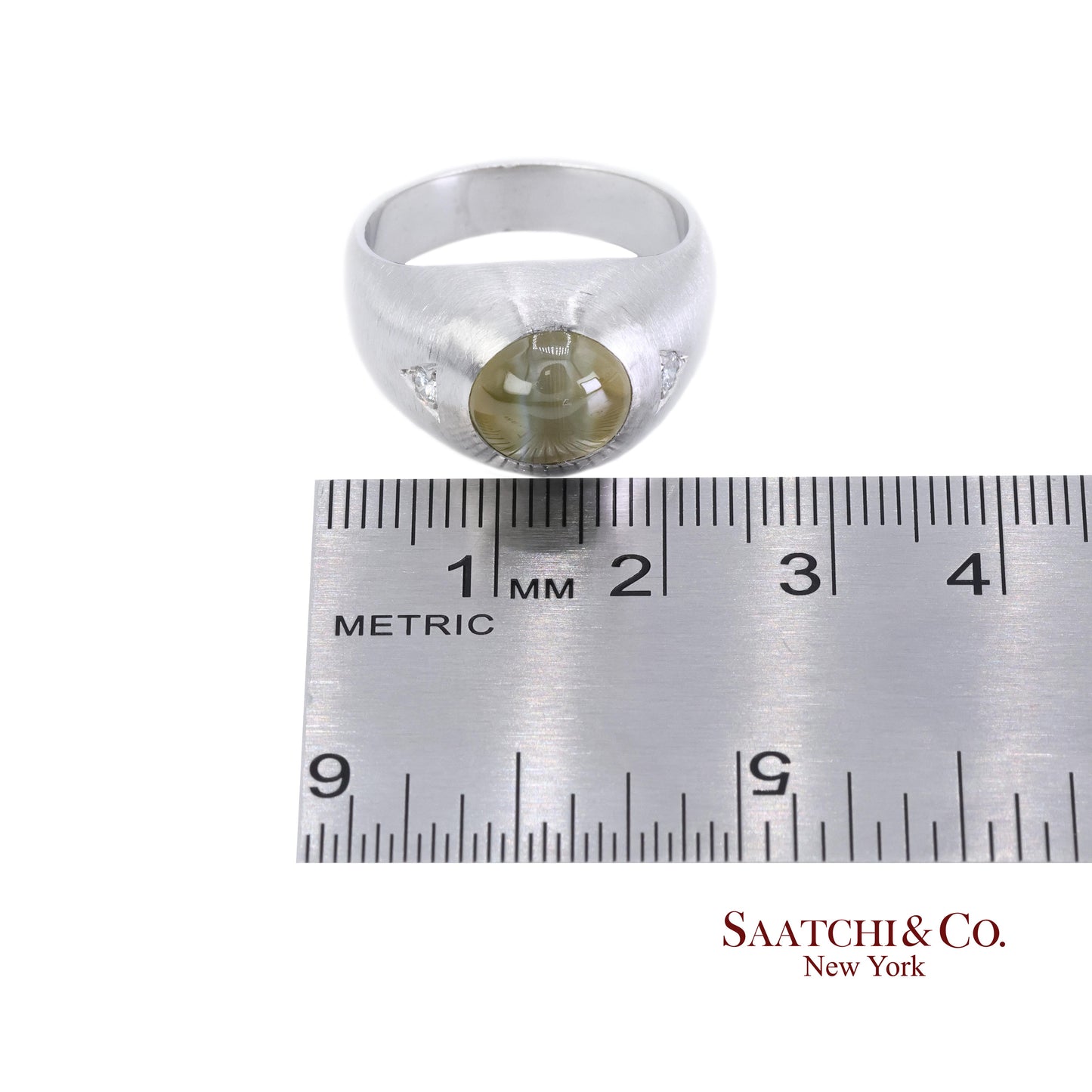 Platinum 950 Natural Chrysoberyl Cat's Eye and Natural Diamond Ring