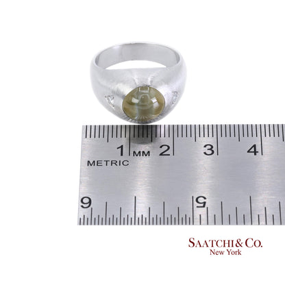 Platinum 950 Natural Chrysoberyl Cat's Eye and Natural Diamond Ring