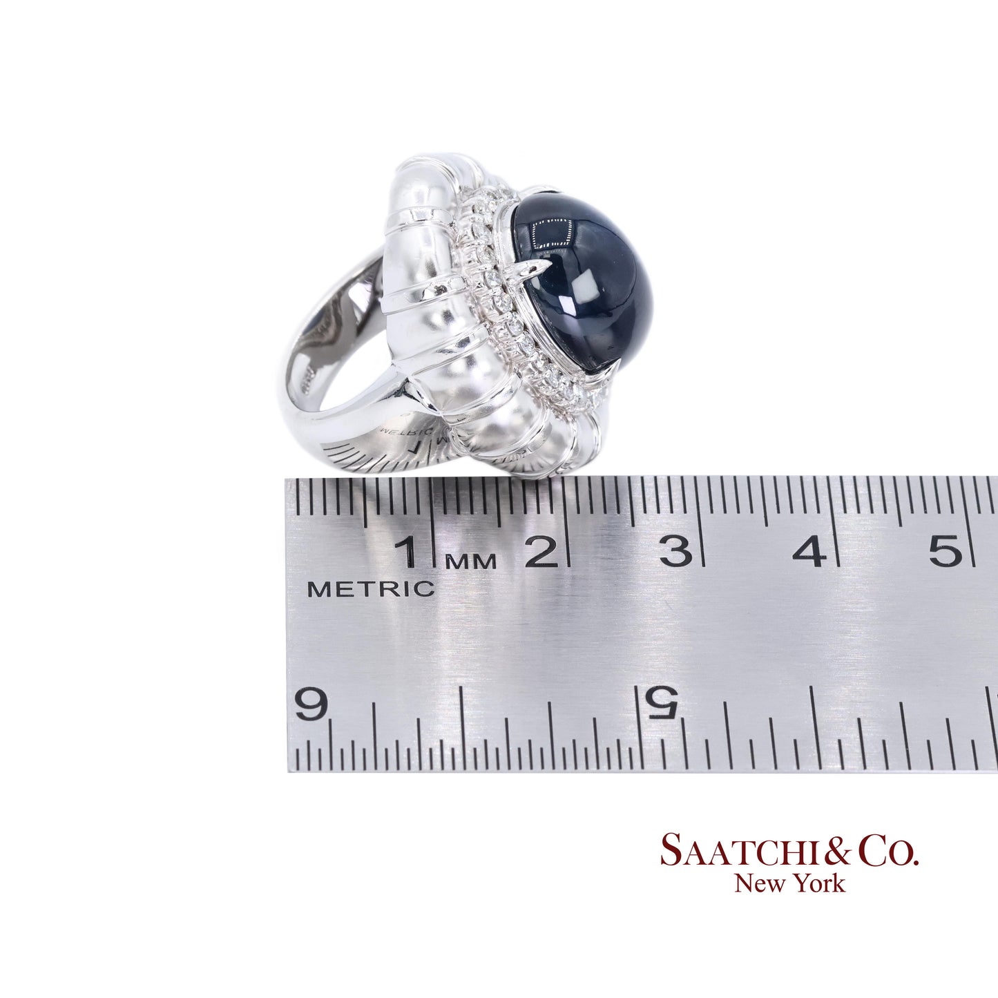 Platinum Blue Sapphire Natural Diamond Ring Women's Size 6 Cocktail Glam