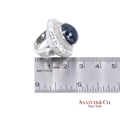 Platinum Blue Sapphire Natural Diamond Ring Women's Size 6 Cocktail Glam