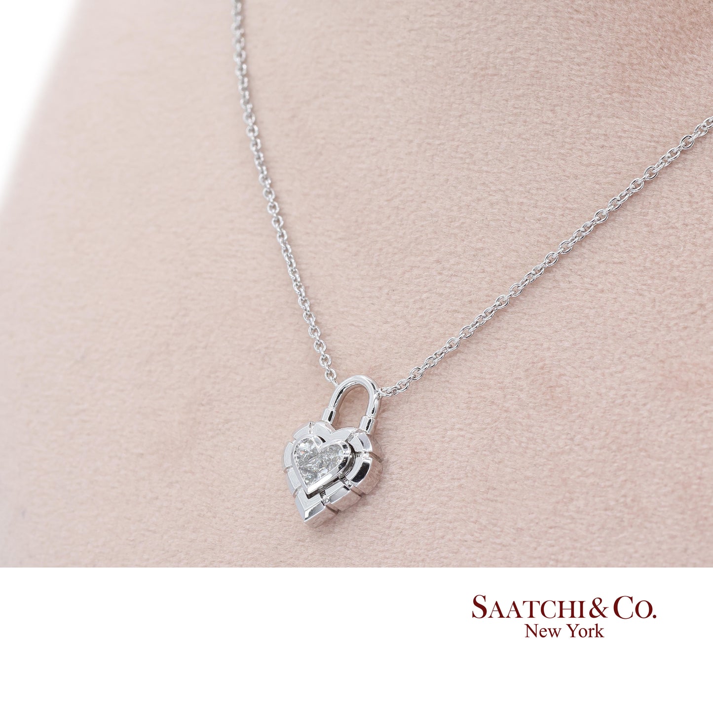 18K White Gold Pie Cut Heart Shape Pendant Necklace with Chain