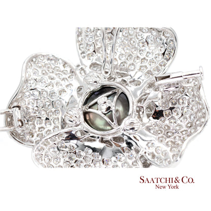 18K(750) White Natural Diamond and Black Pearl Brooch/Pin/Pendant/Necklace