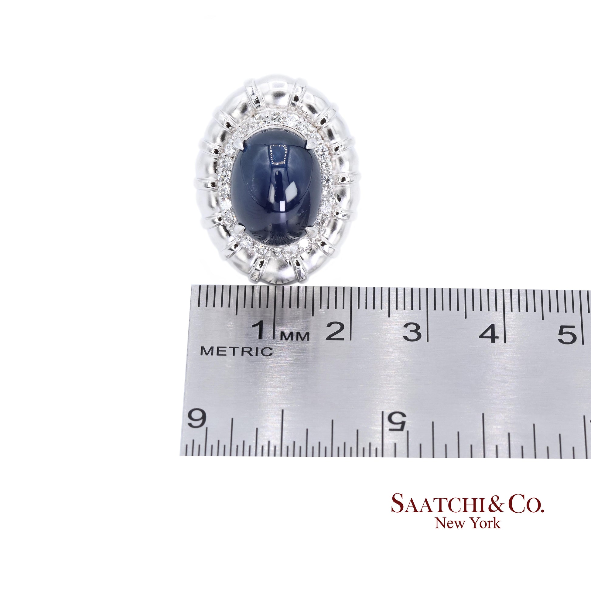 Platinum Blue Sapphire Natural Diamond Ring Women's Size 6 Cocktail Glam