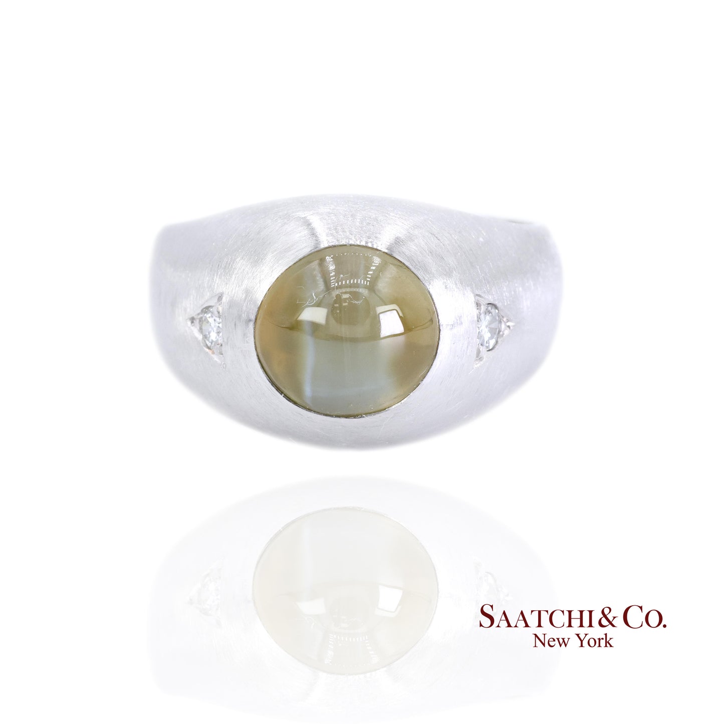 Platinum 950 Natural Chrysoberyl Cat's Eye and Natural Diamond Ring