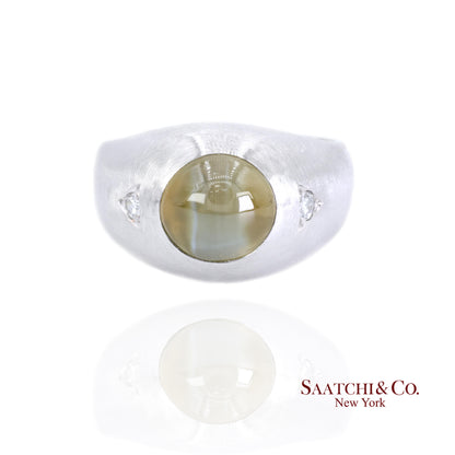 Platinum 950 Natural Chrysoberyl Cat's Eye and Natural Diamond Ring