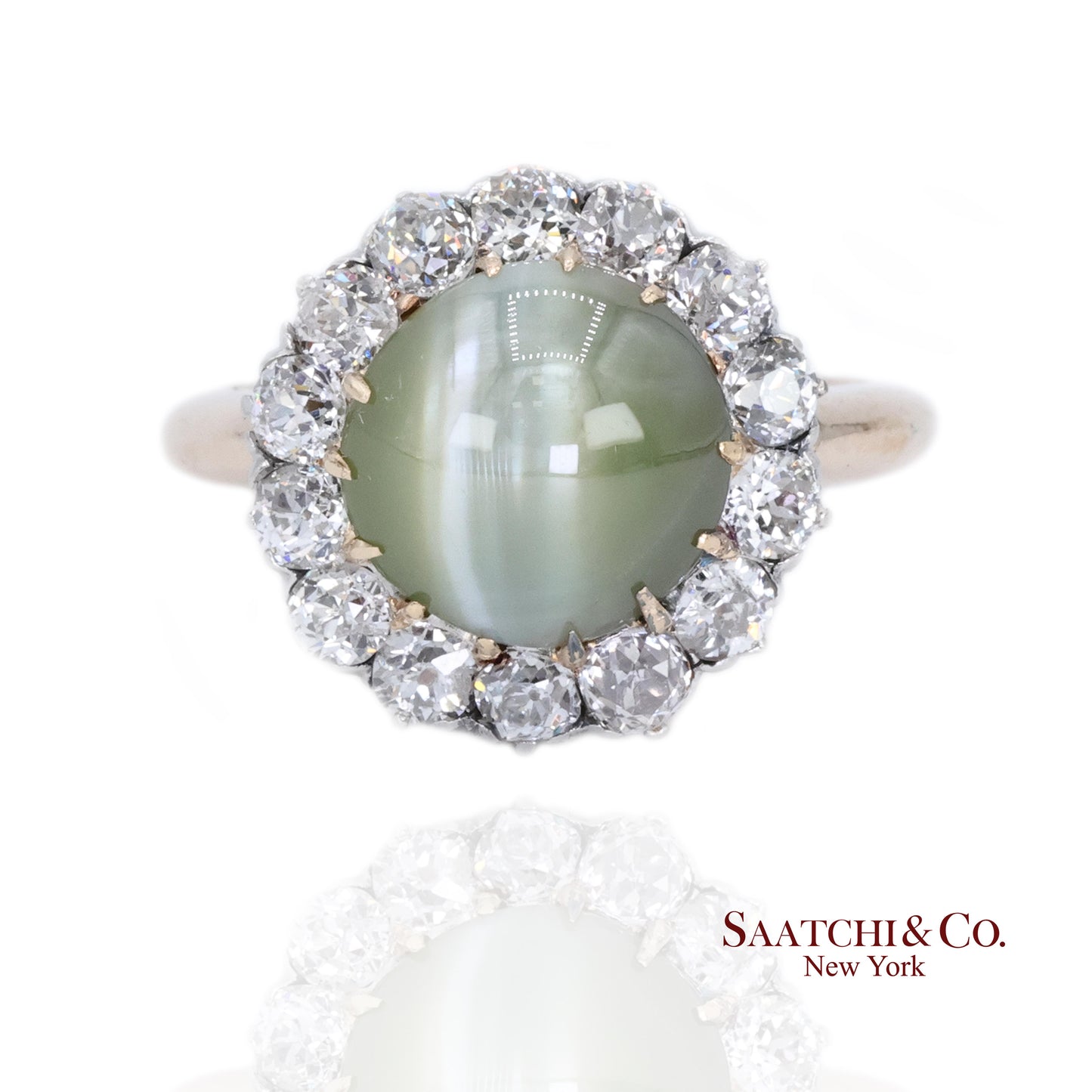 14K Cat Eye Diamond Ring Womens Vintage Halo Elegant Old Money Minimalist