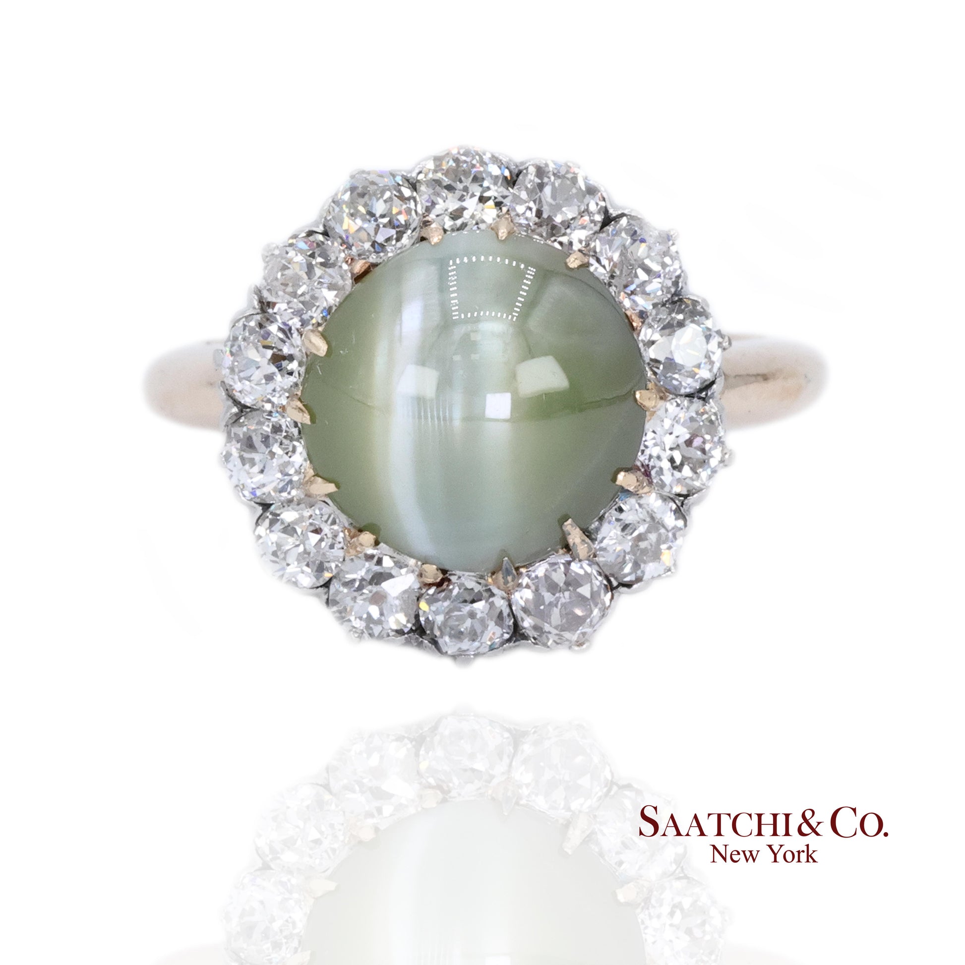 14K Cat Eye Diamond Ring Womens Vintage Halo Elegant Old Money Minimalist