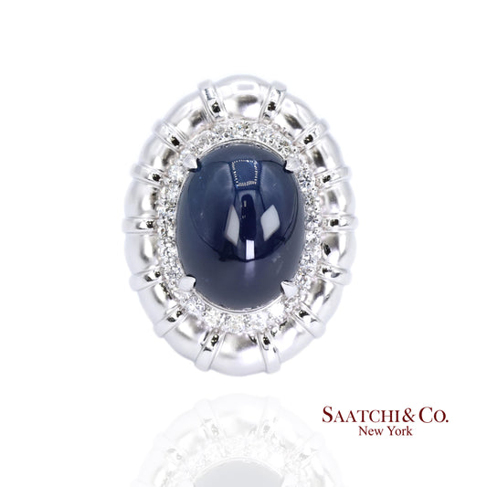 Platinum Blue Sapphire Natural Diamond Ring Women's Size 6 Cocktail Glam