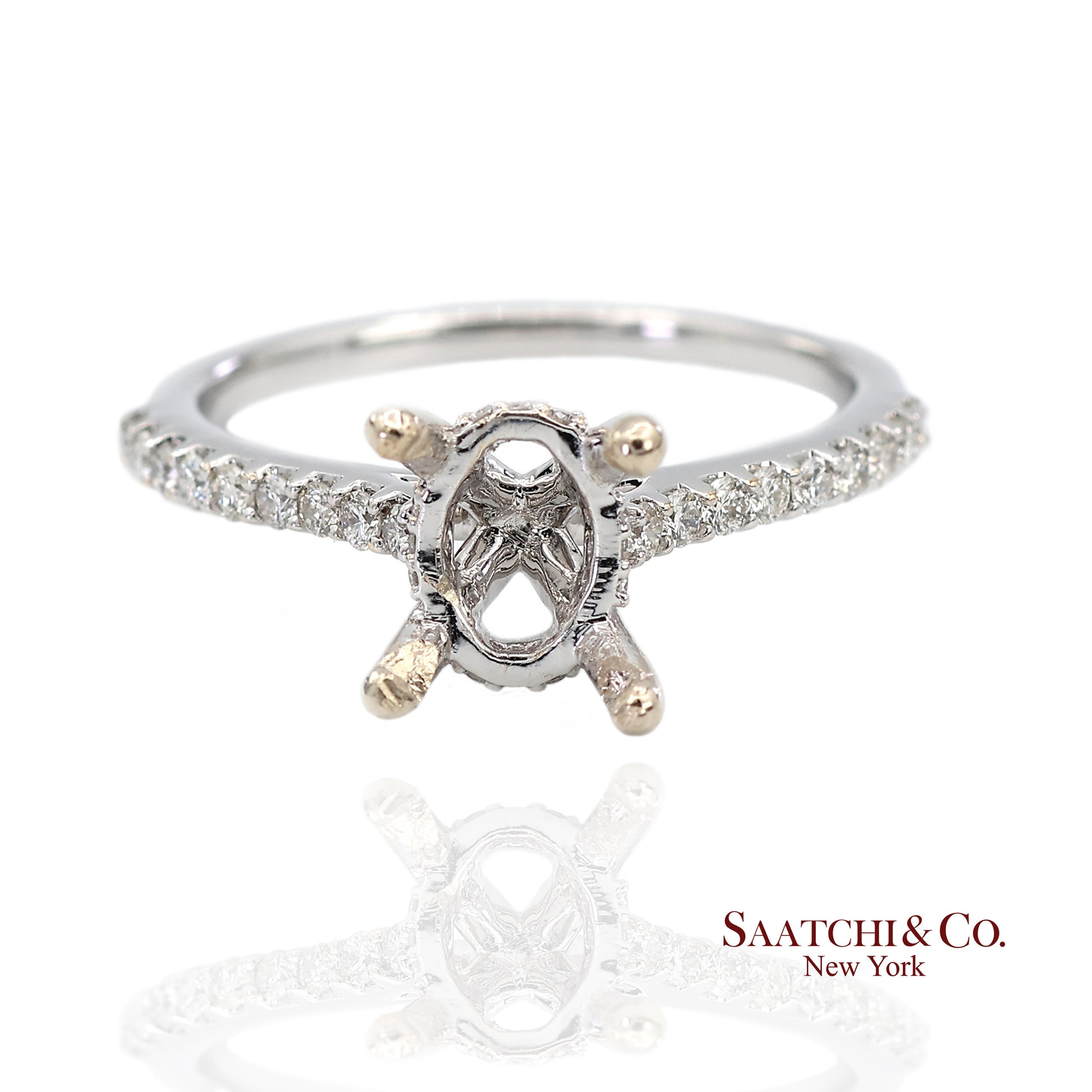 14K (585) White Gold Natural Brilliant Diamond Semi Mount Ring Size 7