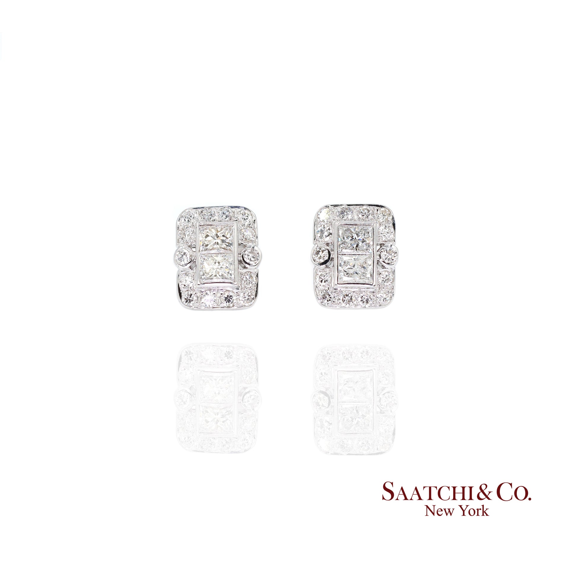 18k Diamond Stud Earrings Womens White Gold VVS Princess Cut Classic Luxe