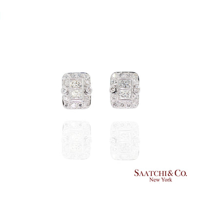 18k Diamond Stud Earrings Womens White Gold VVS Princess Cut Classic Luxe