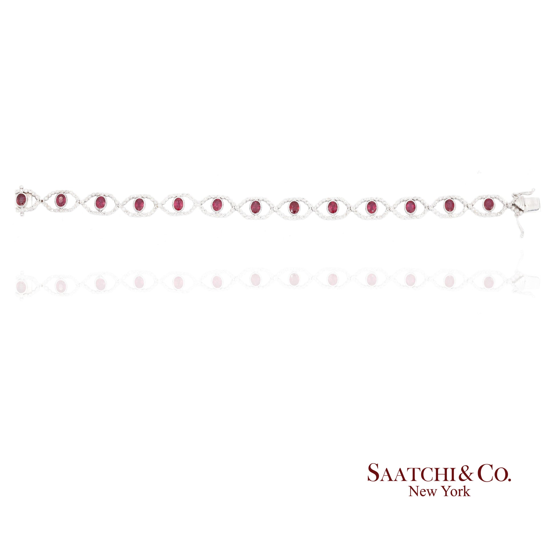 18k (750) White Gold Natural Ruby and Diamond Milgrain Bracelet