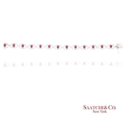 18k (750) White Gold Natural Ruby and Diamond Milgrain Bracelet