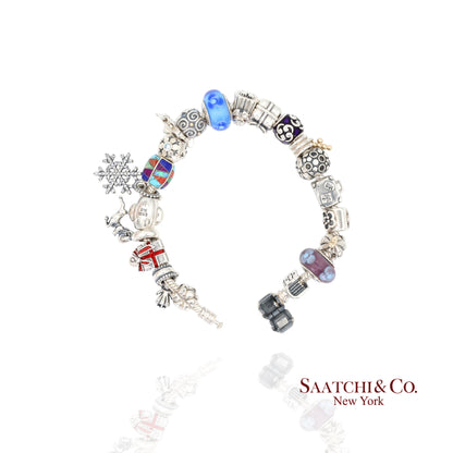 Pandora Charm Bracelet 925 Sterling Silver Womens 8in Vintage Authentic Lot