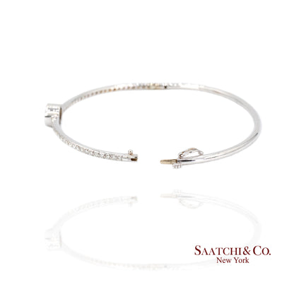 18k Diamond Bangle Bracelet Womens White Gold VS Pave Modern Fine Jewelry