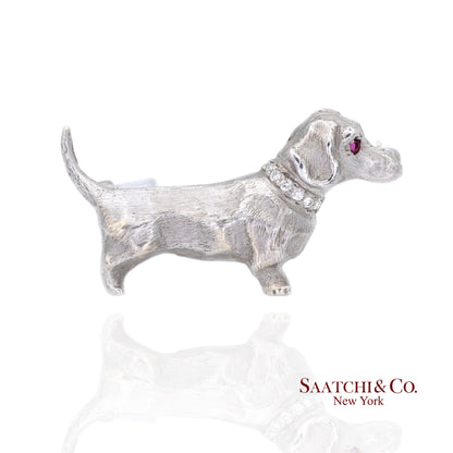 14k (585) White Gold Dachshund dog Brooch / Pin