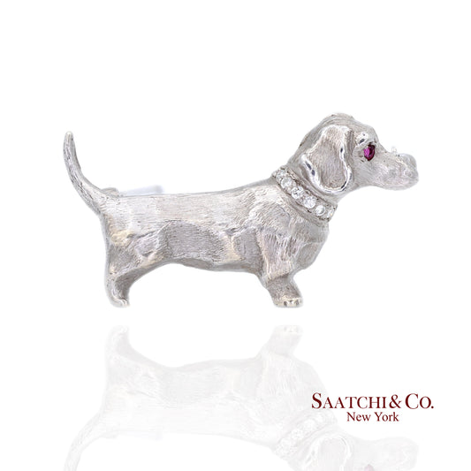 18k (750) White Gold Dachshund dog Brooch / Pin