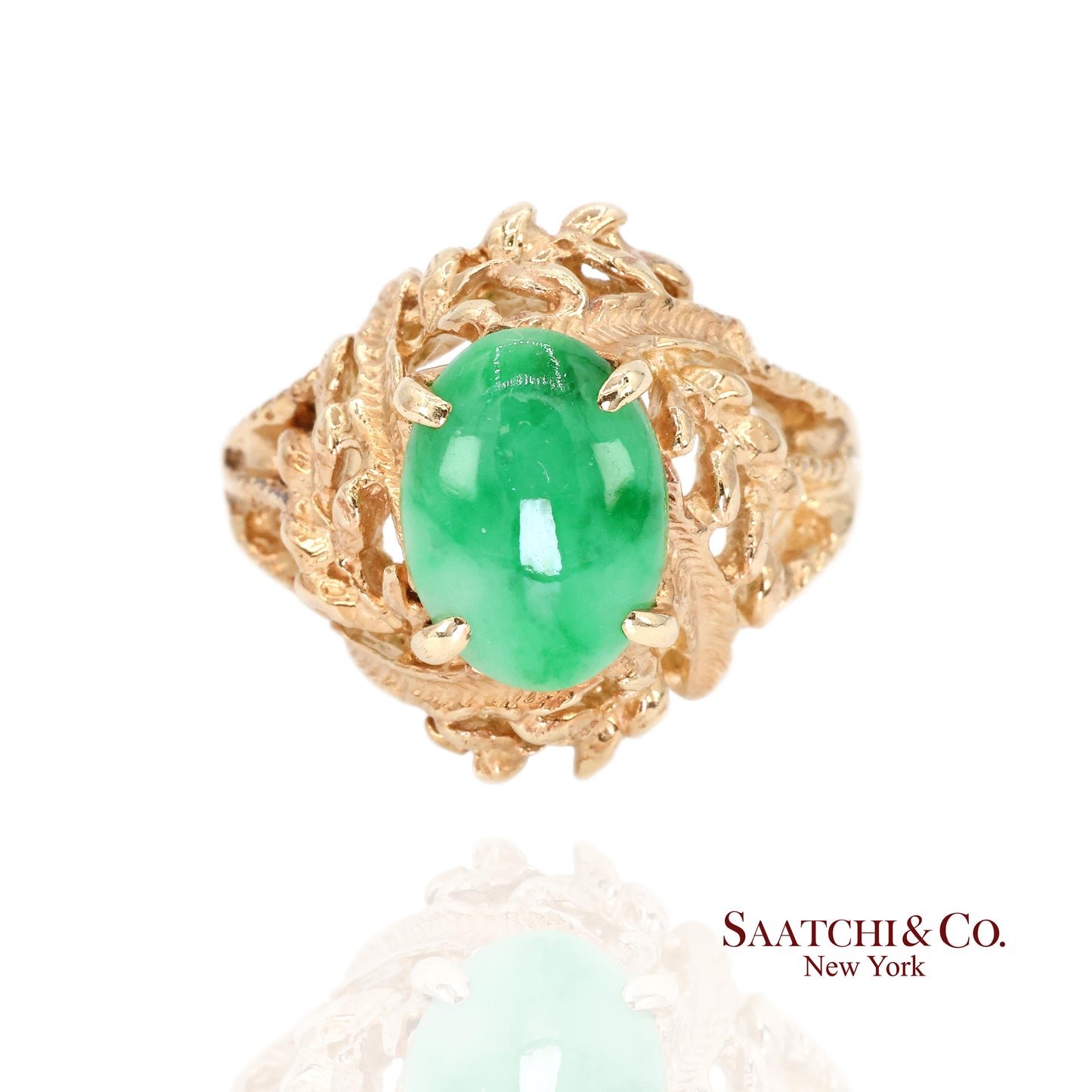 14k Jade Ring Womens Size 6.25 Vintage Yellow Gold Cabochon Style