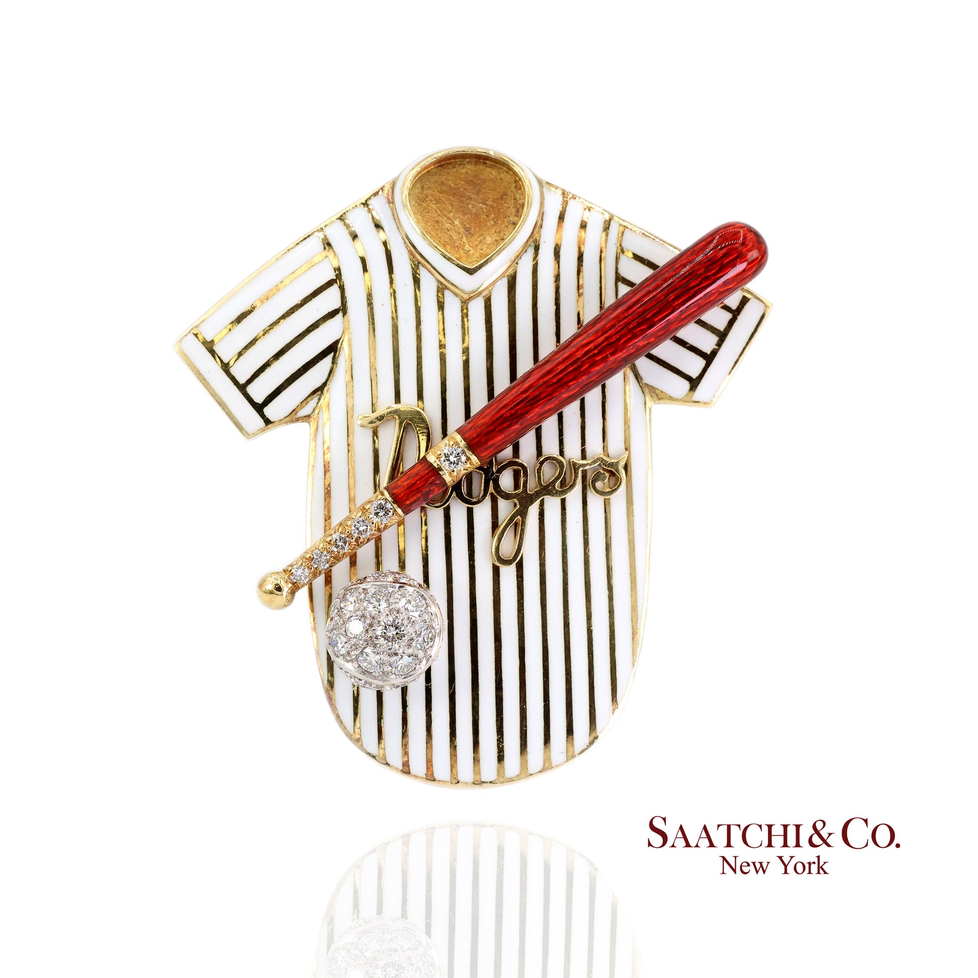 Dodgers Baseball Brooch Pin Pendant 18k Gold Diamond Enamel Sports
