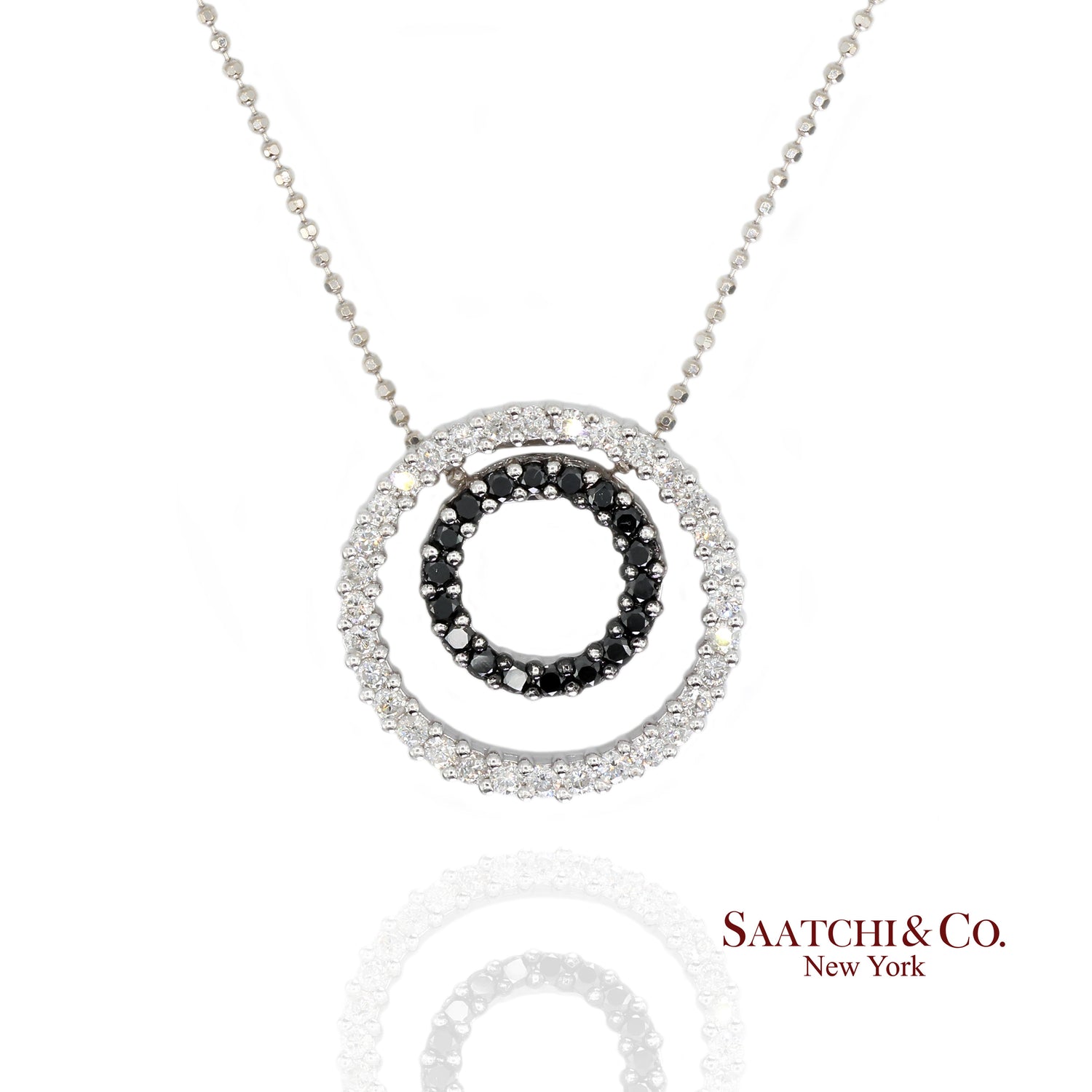 14K (585) White Gold Natural Black & White Diamond Pendant With Chain