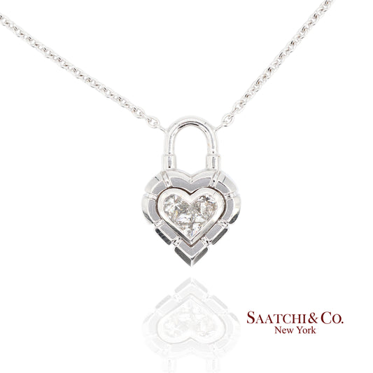 18K White Gold Pie Cut Heart Shape Pendant Necklace with Chain