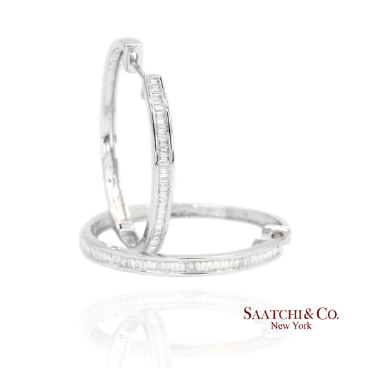 18K White Gold Natural Diamond Hoop Earring