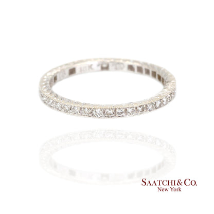 18K (750) White Gold Natural Diamond Engraved Band Ring