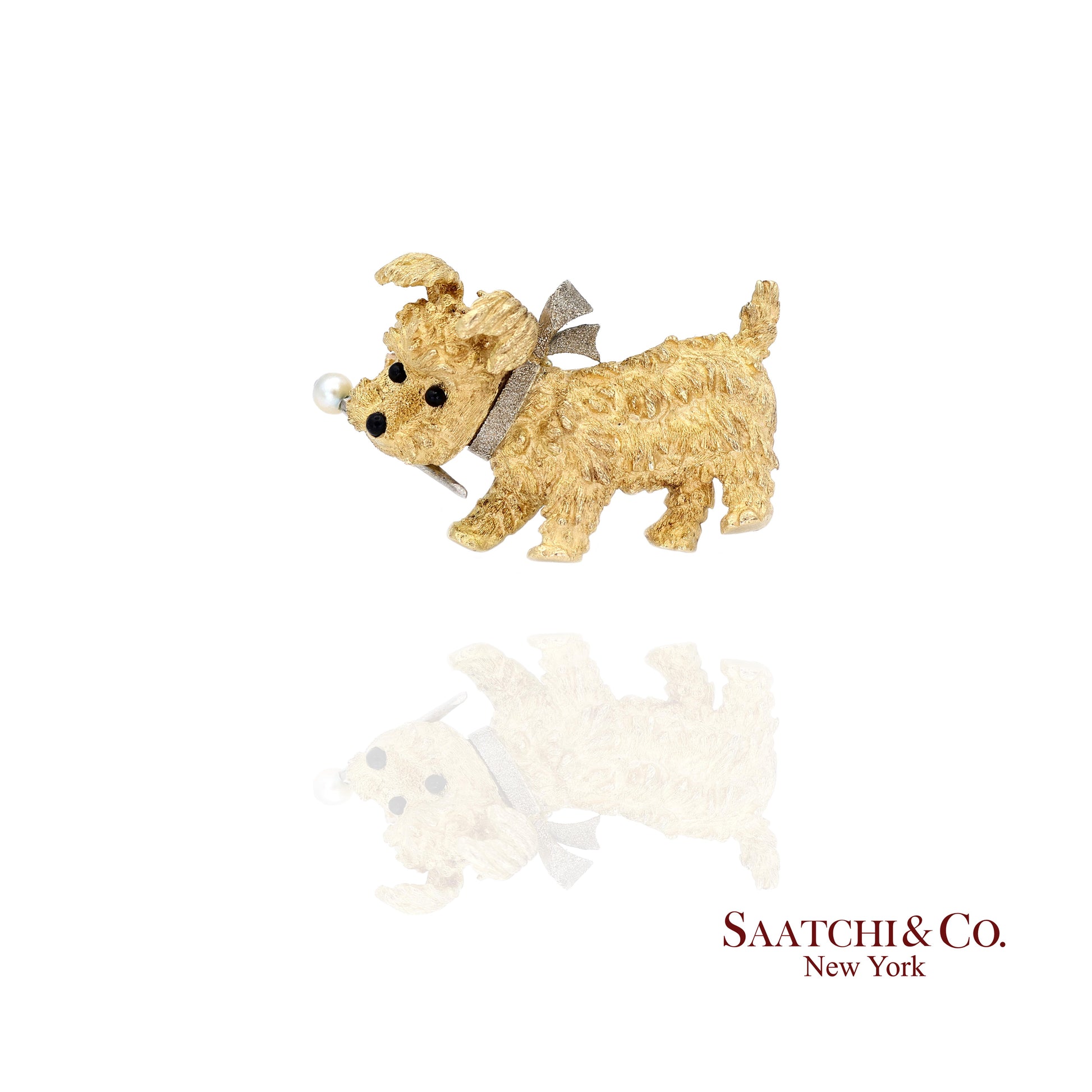 18K (750) Yellow Gold Vintage Golden Dog Brooch / Pin